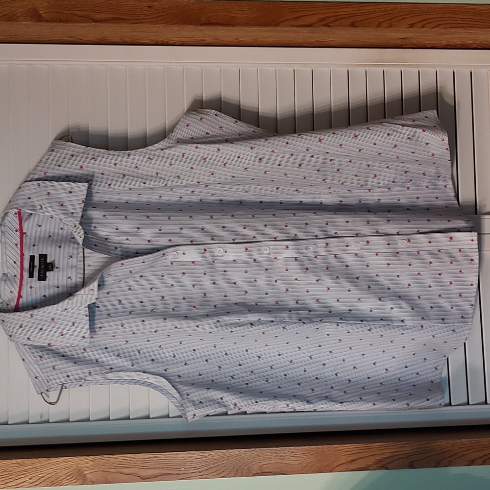 Talbots Sleeveless Button Down Shirt - White with Pink and Black Dots